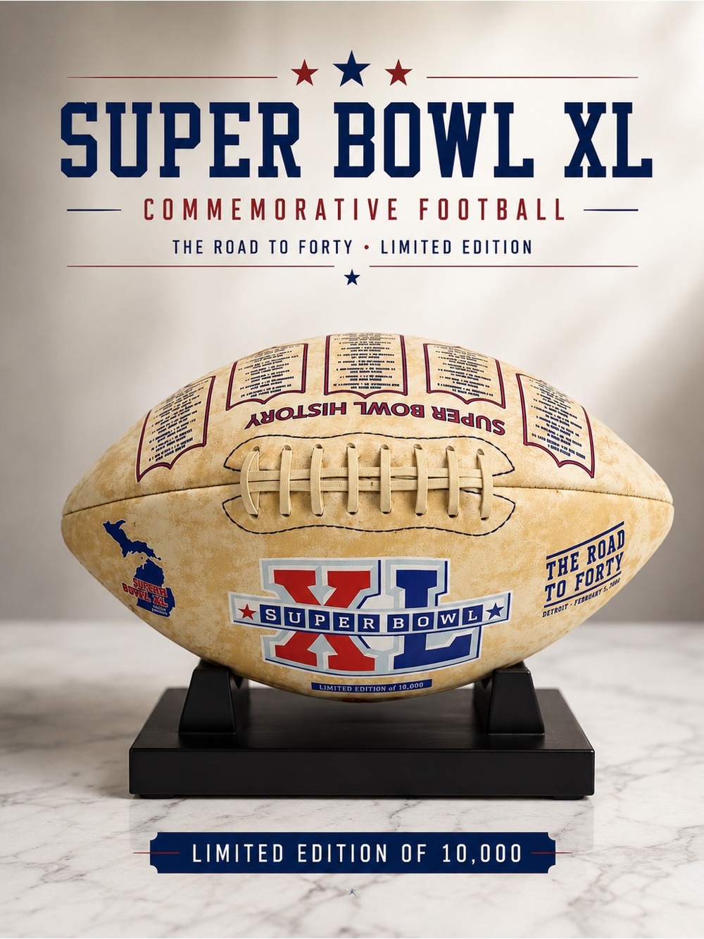 Limited Edition Super Bowl XL 40th Anniversary Full Size NFL Football